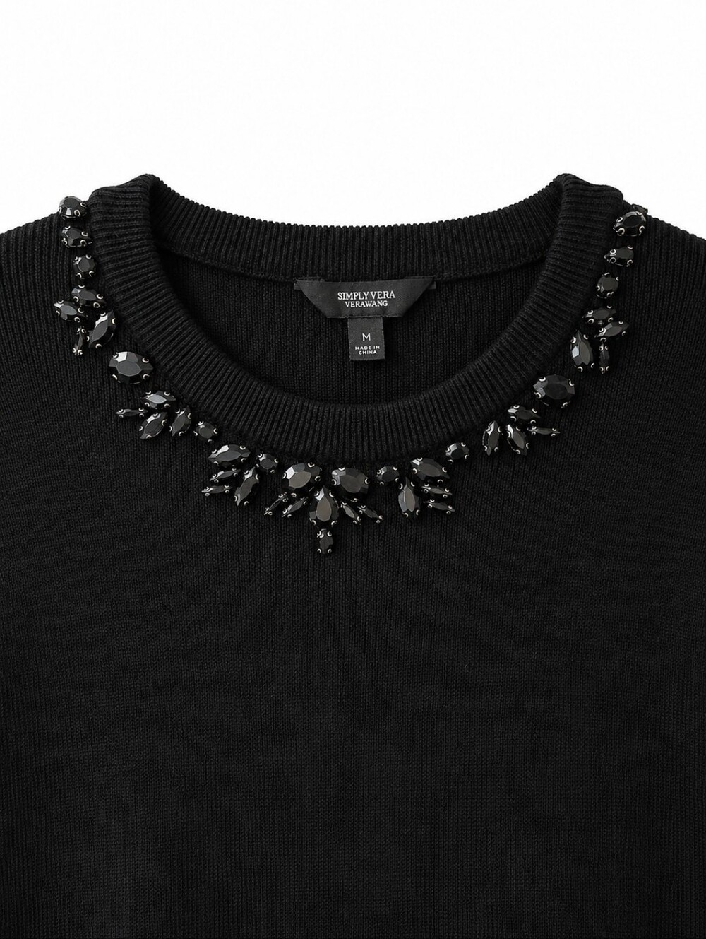 Simply Vera Vera Wang Black Embellished Puff Sleeve Sweater Medium Beaded Knit T - Picture 5 of 9